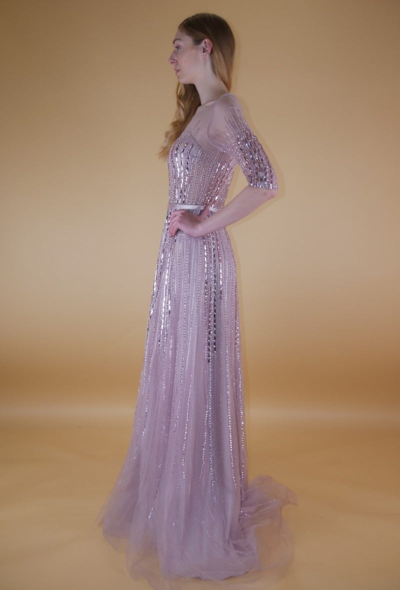 Robe mauve A line dress with 3/4 sleeves