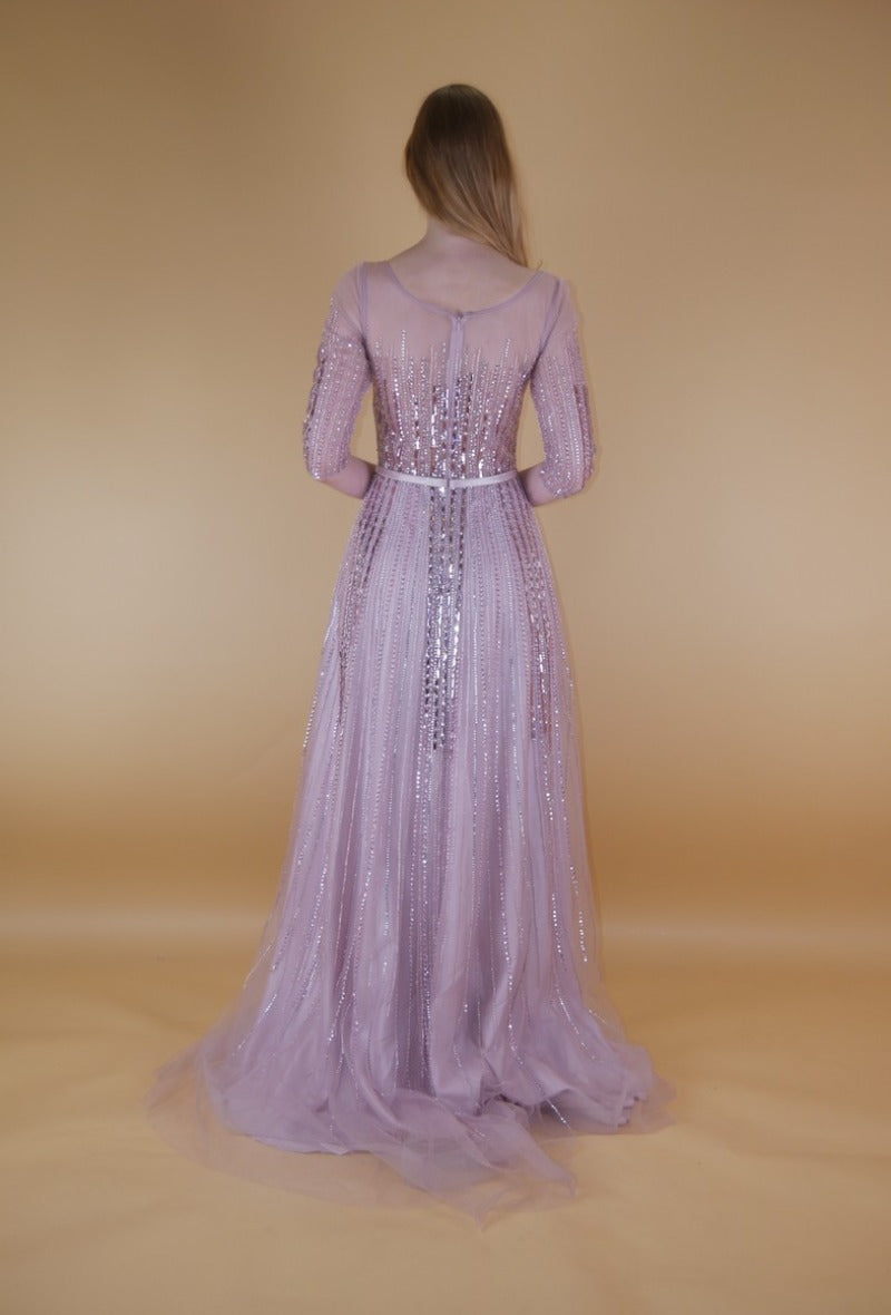 Robe mauve A line dress with 3/4 sleeves