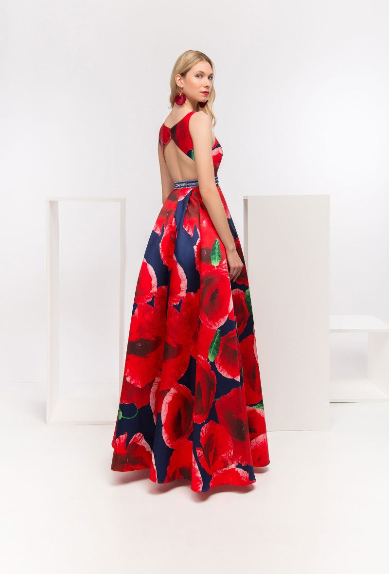 Red and Blue long ball Gown