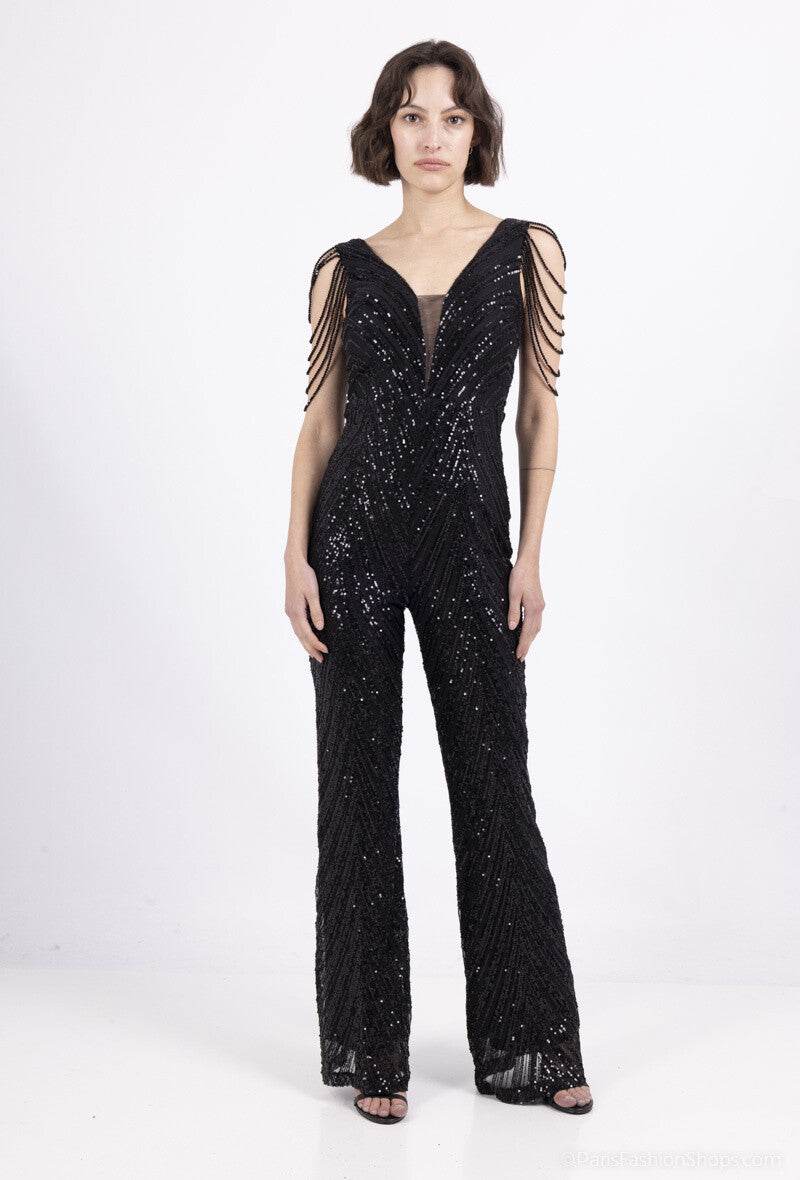 Black Sequin Jump Suit