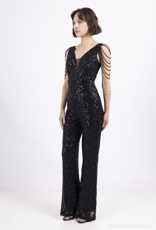 Black Sequin Jump Suit